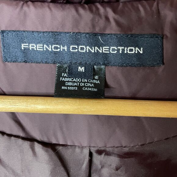 French Connection Burgundy Wine Asymmetrical Pillow Hood Puffer Coat Women Med. - Picture 11 of 16